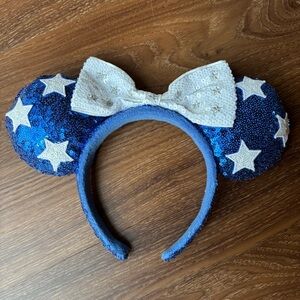 Disney Blue and White Sequined Stars Minnie Mouse Ears